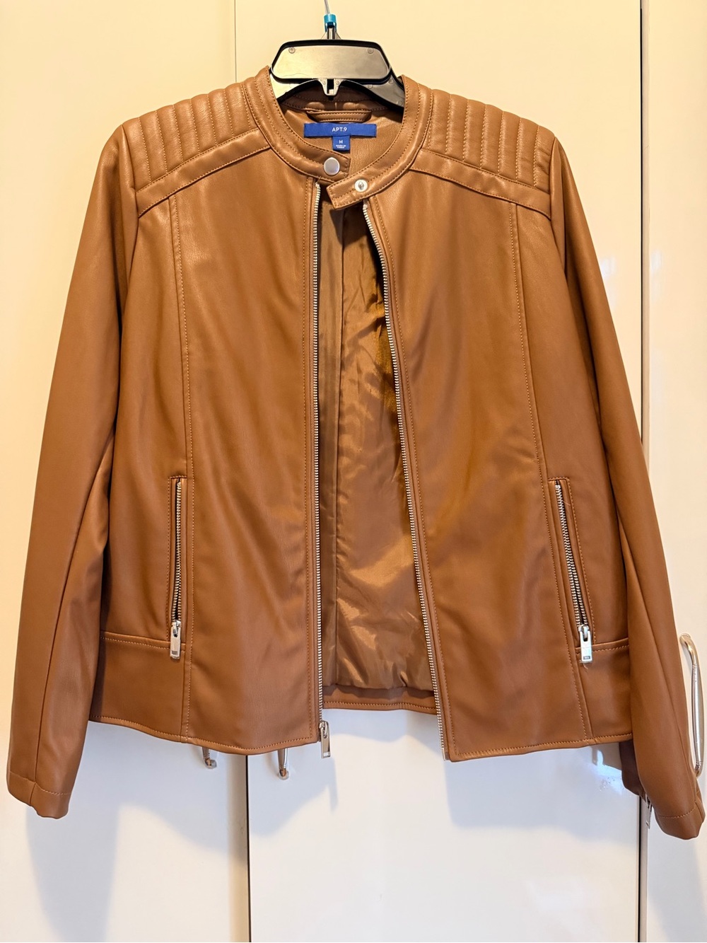 Apt. 9 Tan Imitation Leather Biker Jacket